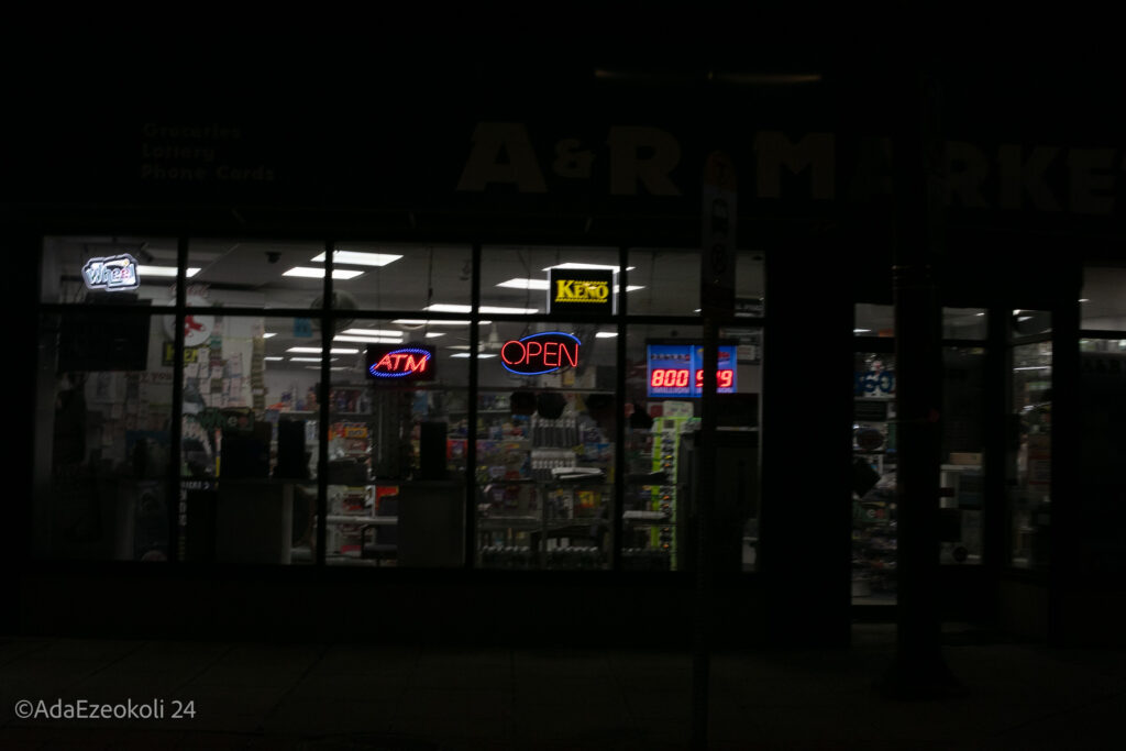 Neon lighted open sign in a storefront